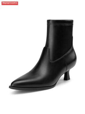 Kitten Heel Pointed Toe Ankle Boots Stretch PU Zip Women's Heeled Booties